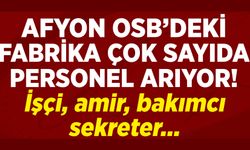 Afyon OSB'deki Fabrika çok sayıda personel arıyor: İşçi, amir, bakımcı sekreter…