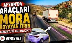 Afyon’da araçları mora boyayan tırın görüntüsü ortaya çıktı