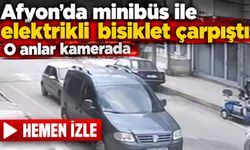 Afyon’da minibüs ile elektrikli bisiklet çarpıştı: O anlar kamerada