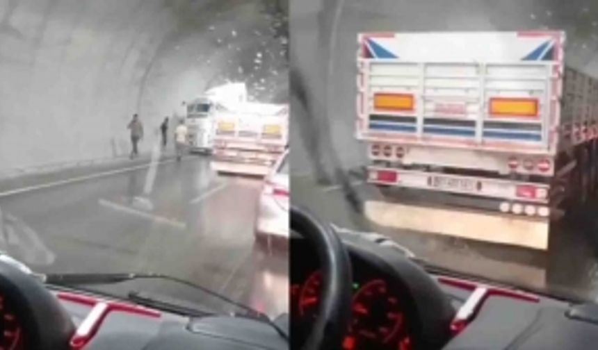 Karahisar Tüneli'nde tır makas attı: Trafik kilitlendi!