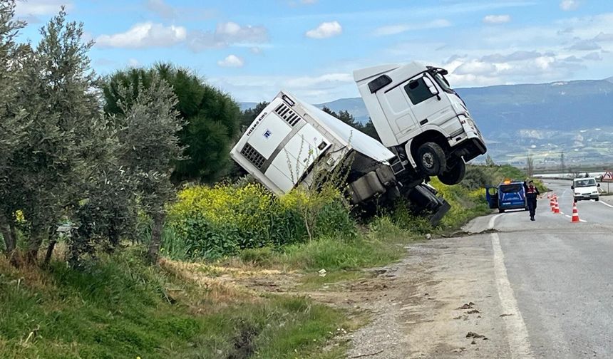 Karayolunda tır kazası: Bağa girip şaha kalktı!