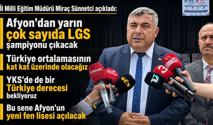 İl Milli Eğitim Müdürü Miraç Sünnetci açıkladı: Afyon’dan yarın çok sayıda LGS şampiyonu çıkacak