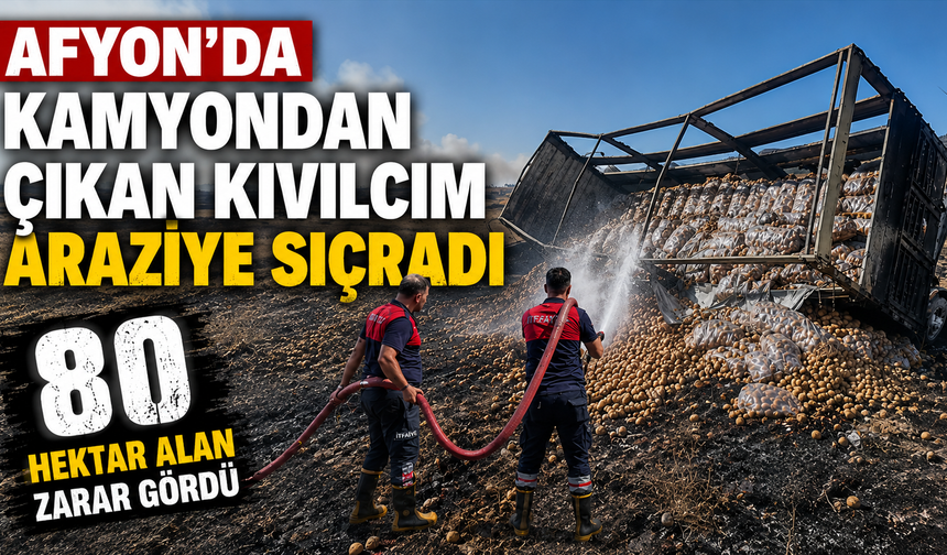 Afyon'da Kamyondan Çıkan Kıvılcım Araziye Sıçradı: 80 Hektar Alan Zarar Gördü