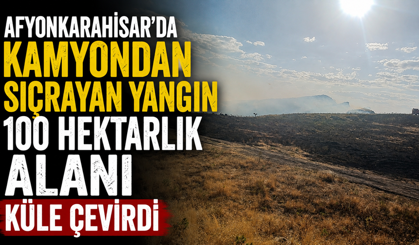 Afyonkarahisar’da kamyondan sıçrayan yangın 100 hektarlık alanı küle çevirdi