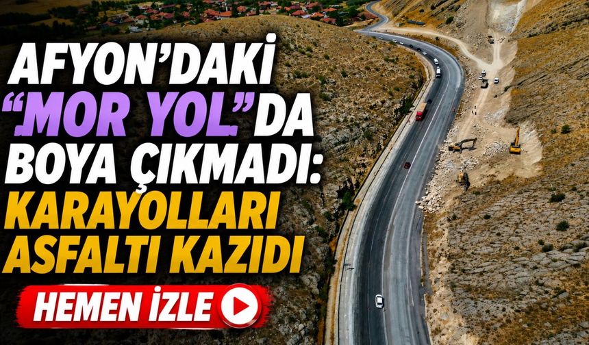 Afyon'da araçları mor renge boyayan yolla ilgili ilginç çözüm: Boya çıkmadı, asfalt kazındı!