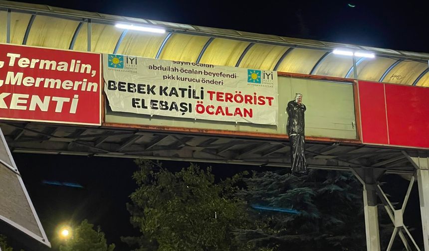 Afyon’da İYİ Gençler’den gece yarısı Öcalan protestosu: Üst geçitlere pankart astılar